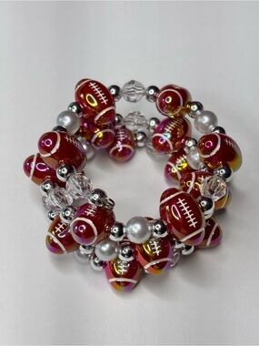Handmade Red Football Charm Stretch Bracelet - Unbranded